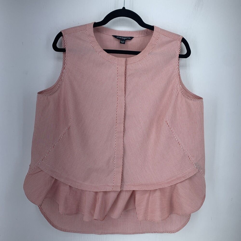 Sharagano Women‎ XL Candy Striped Ruffle Peplum Tunic Top Trad Cottagecore Beach